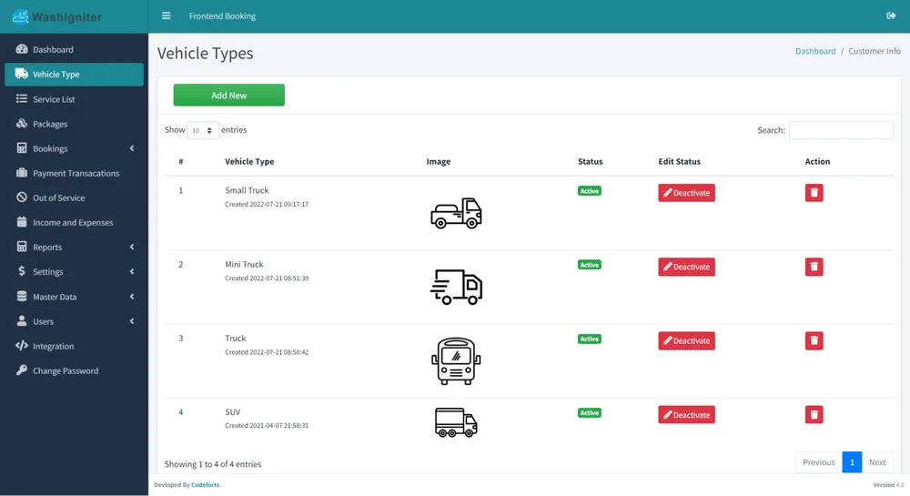 Vehicle Wash booking management system 3 05 vehicle type