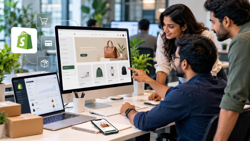 Expert Shopify developers in Bangalore working on a custom Shopify store
