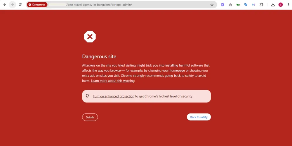 Google Chrome dangerous site warning