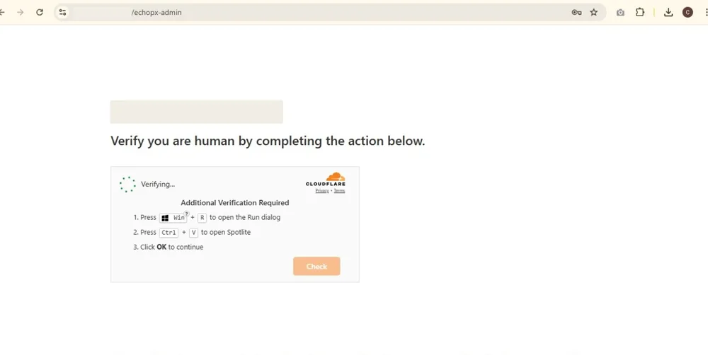 Fake Cloudflare page injected into a website